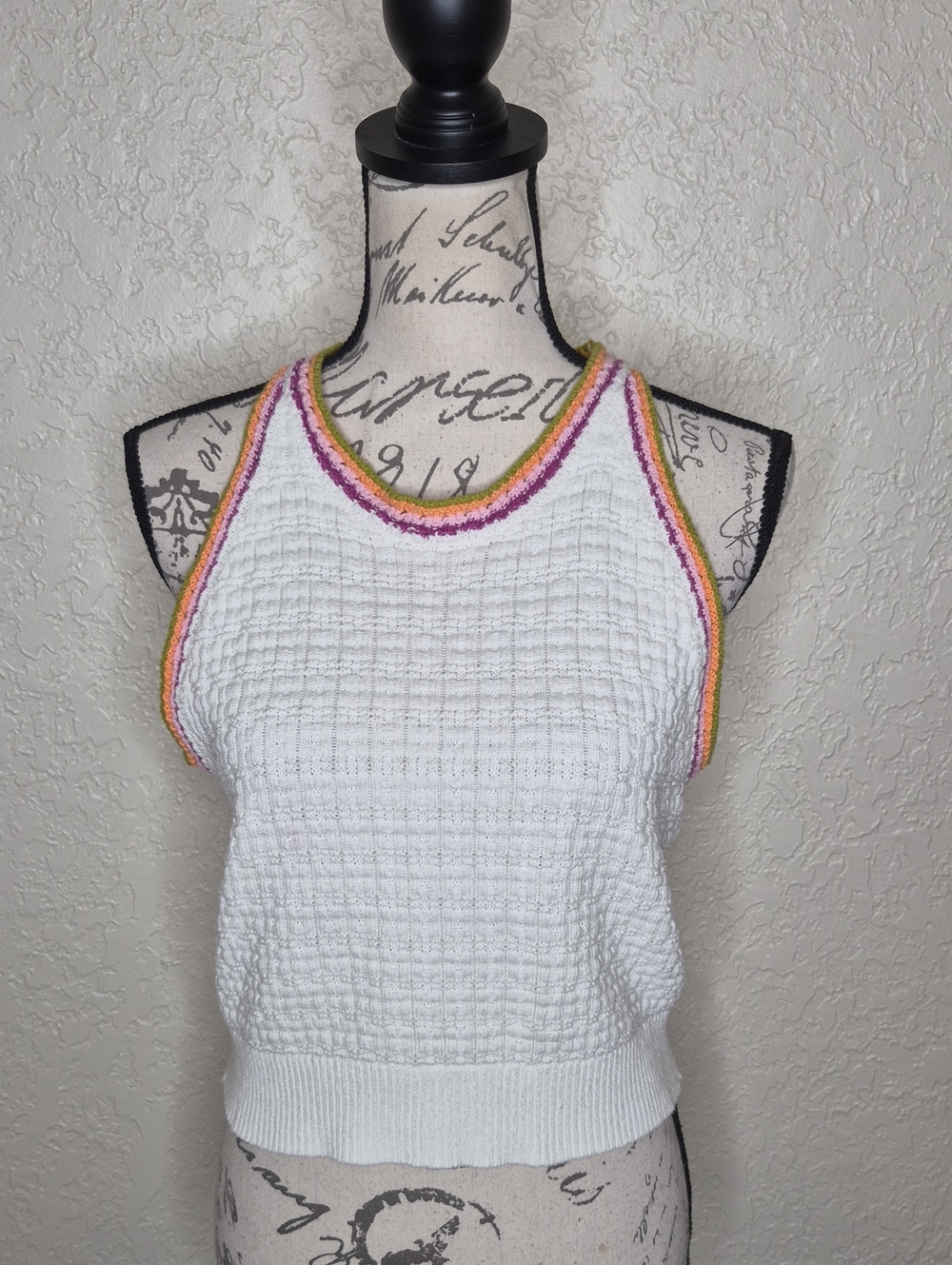 Sincerely Jules Boho Crochet Style Tank Top With Multicolored Trim Size XL